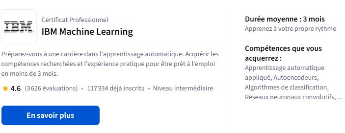 Certificat : IBM (parcours Data/IA)